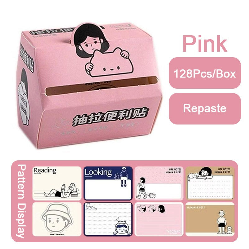 【𝗔𝗦𝗛】Pull-out Sticky Note 128Pcs/Box Student Stationery Cartoon Message Note Memo Word Notes Bookmark 抽拉式便利贴