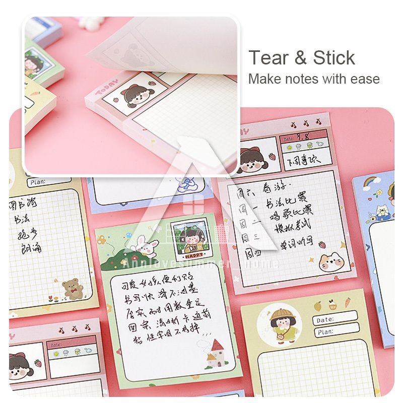 【𝗔𝗦𝗛】80 Sheets Cute Girl 👧🏻 Cheap Sticky Memo Pad Colourful Student Pen Stationery Portable Journal Diary 可爱女孩迷你便利贴