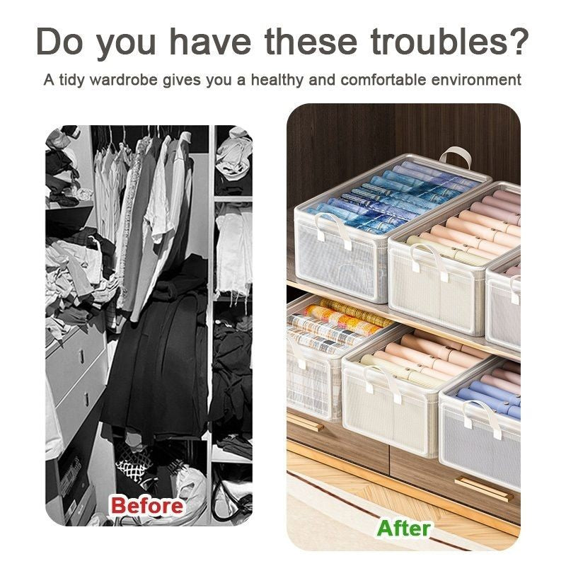 【𝗔𝗦𝗛】Clothes Storage Basket PVC Foldable Wardrobe Organizer Basket Drawer Clear Kotak Penyimpanan Transparan