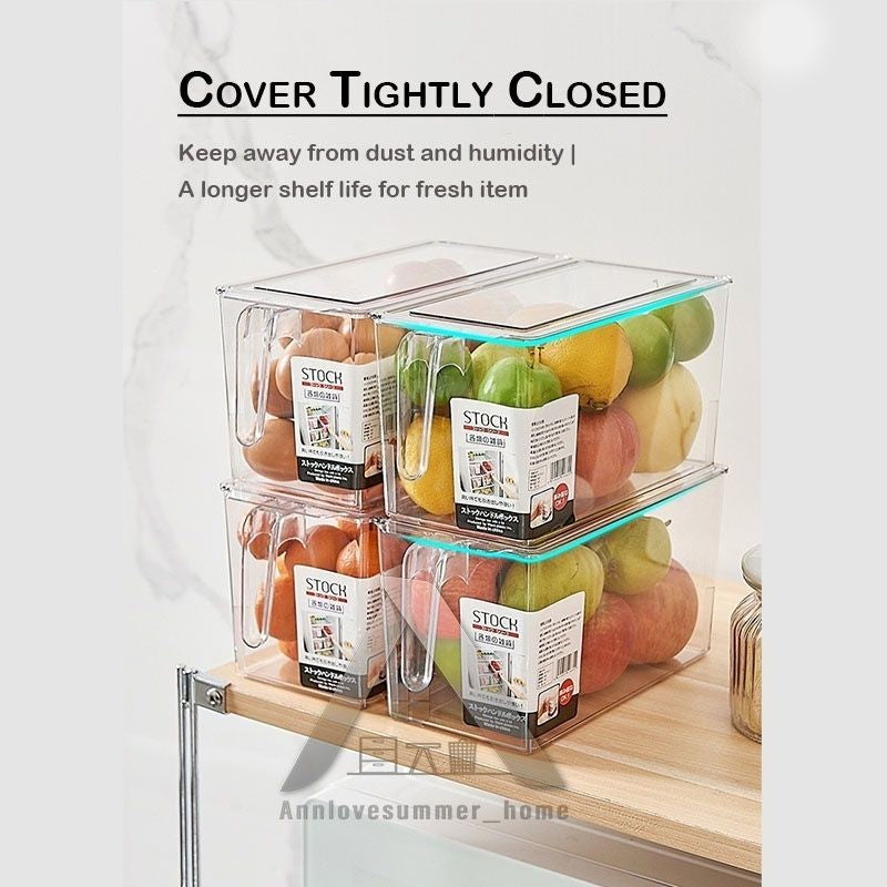 【𝗔𝗦𝗛】Acrylic Refrigerator Storage Box Kitchen Transparent PP Food Storage Bins Container with lid Peti Ais Simpanan