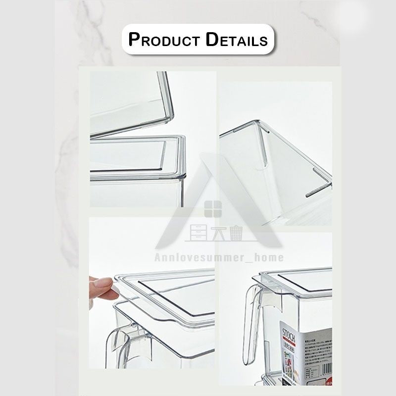 【𝗔𝗦𝗛】Acrylic Refrigerator Storage Box Kitchen Transparent PP Food Storage Bins Container with lid Peti Ais Simpanan