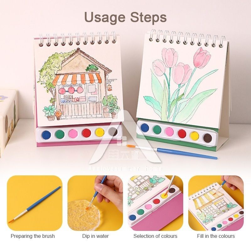 【𝗔𝗦𝗛】Creative Watercolor DIY Painting Book Portable水粉画自带颜料涂色绘本
