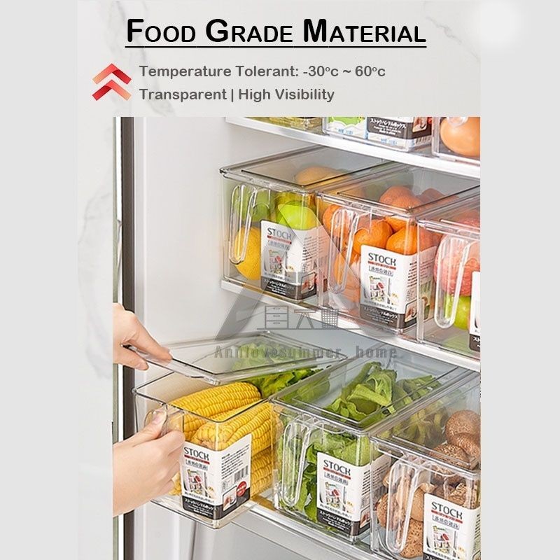 【𝗔𝗦𝗛】Acrylic Refrigerator Storage Box Kitchen Transparent PP Food Storage Bins Container with lid Peti Ais Simpanan