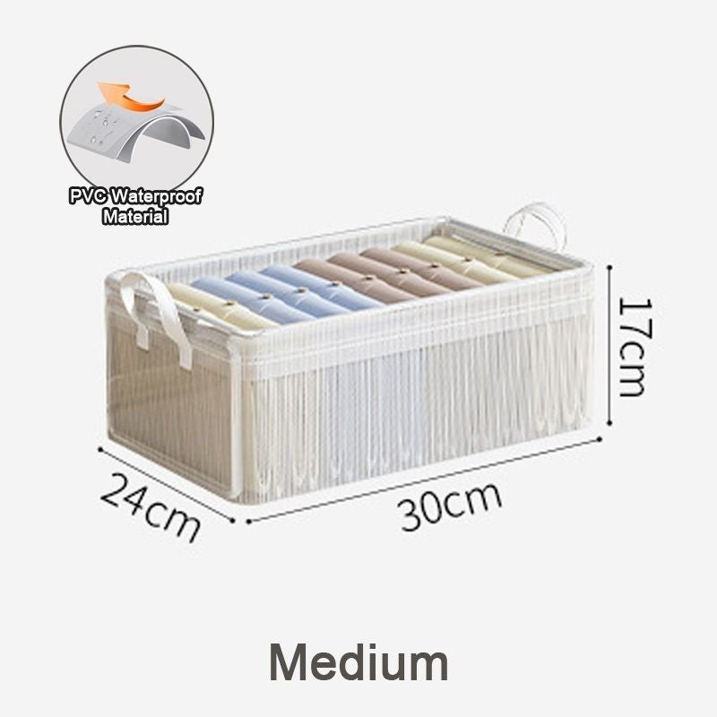 【𝗔𝗦𝗛】Clothes Storage Basket PVC Foldable Wardrobe Organizer Basket Drawer Clear Kotak Penyimpanan Transparan