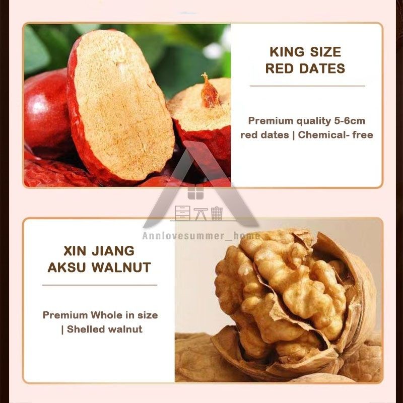 【𝗔𝗦𝗛】【特大 XL -500g】One pcs per pack❗️ 特级红枣夾核桃仁/ 红枣夹核桃/ 核桃枣 Red Dates With Walnut (XL)/ Walnut Stuffed Red Dates