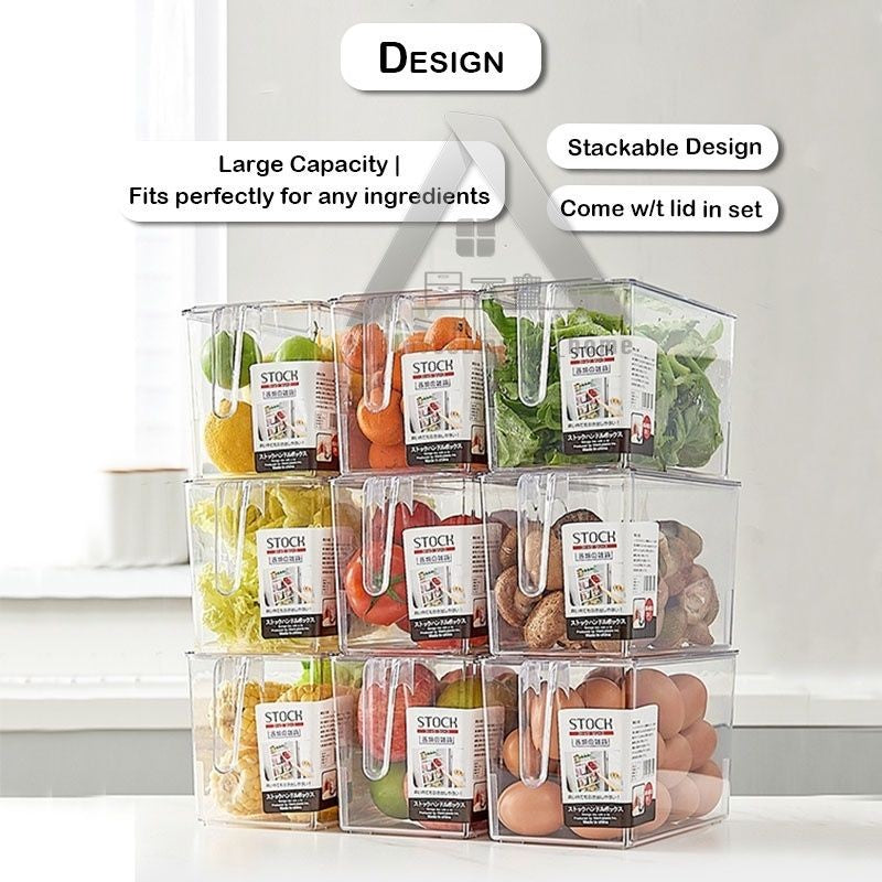 【𝗔𝗦𝗛】Acrylic Refrigerator Storage Box Kitchen Transparent PP Food Storage Bins Container with lid Peti Ais Simpanan