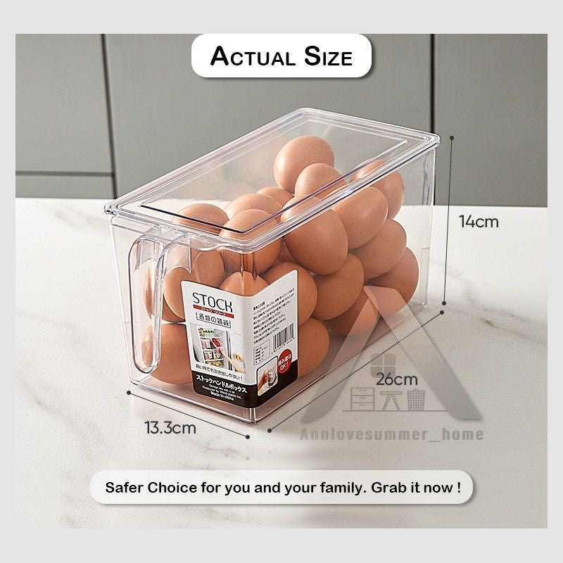 【𝗔𝗦𝗛】Acrylic Refrigerator Storage Box Kitchen Transparent PP Food Storage Bins Container with lid Peti Ais Simpanan