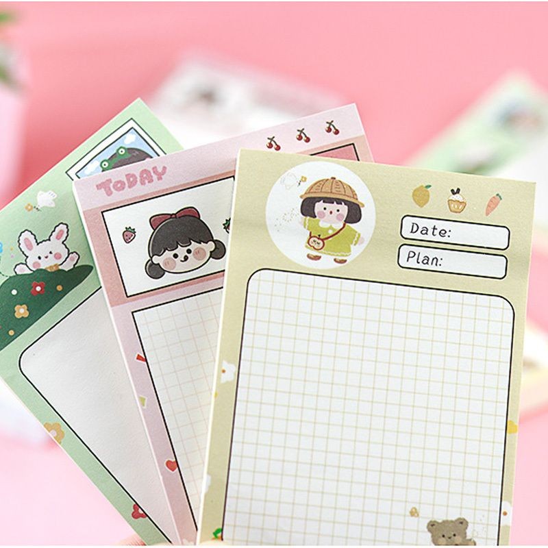 【𝗔𝗦𝗛】80 Sheets Cute Girl 👧🏻 Cheap Sticky Memo Pad Colourful Student Pen Stationery Portable Journal Diary 可爱女孩迷你便利贴