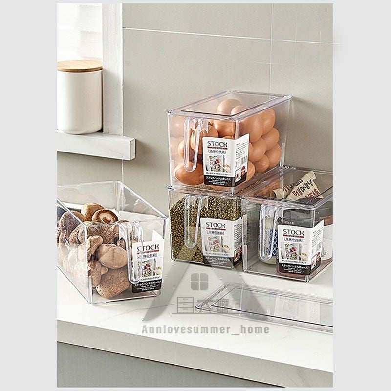 【𝗔𝗦𝗛】Acrylic Refrigerator Storage Box Kitchen Transparent PP Food Storage Bins Container with lid Peti Ais Simpanan