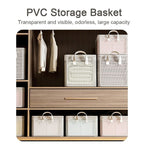 【𝗔𝗦𝗛】Clothes Storage Basket PVC Foldable Wardrobe Organizer Basket Drawer Clear Kotak Penyimpanan Transparan