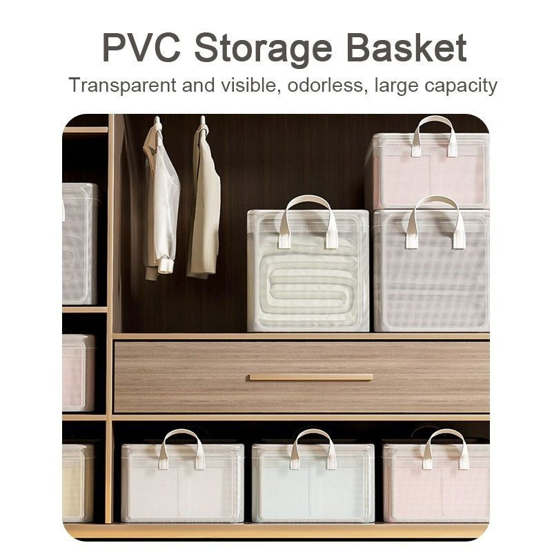 【𝗔𝗦𝗛】Clothes Storage Basket PVC Foldable Wardrobe Organizer Basket Drawer Clear Kotak Penyimpanan Transparan