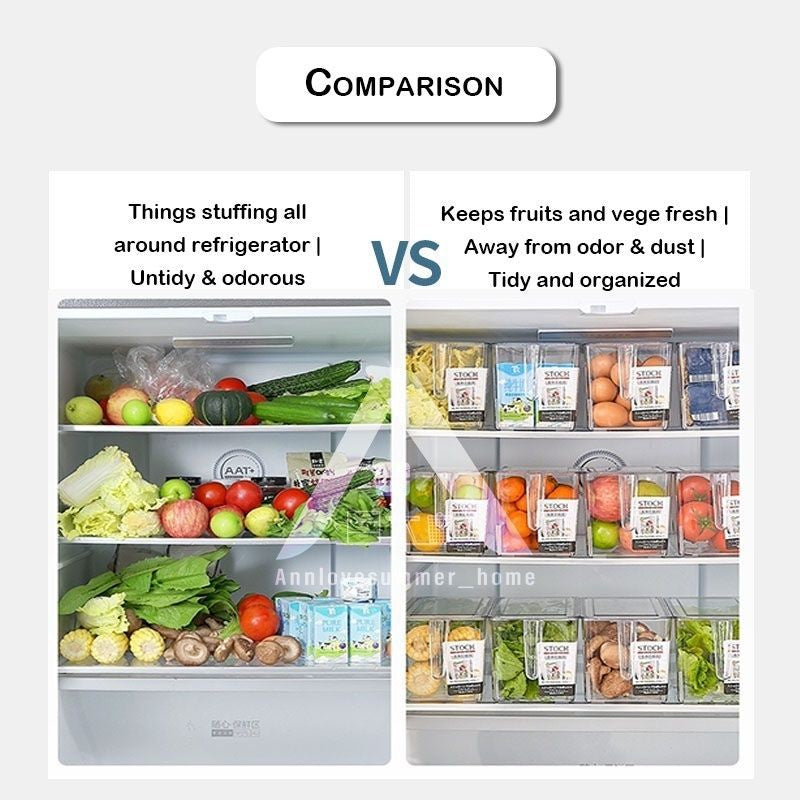 【𝗔𝗦𝗛】Acrylic Refrigerator Storage Box Kitchen Transparent PP Food Storage Bins Container with lid Peti Ais Simpanan