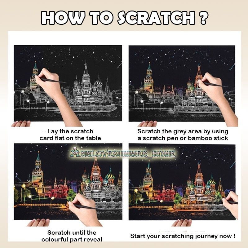 【𝗔𝗦𝗛】【BUY 2 FREE PEN】A3 Art Scratch Card (Colorful)