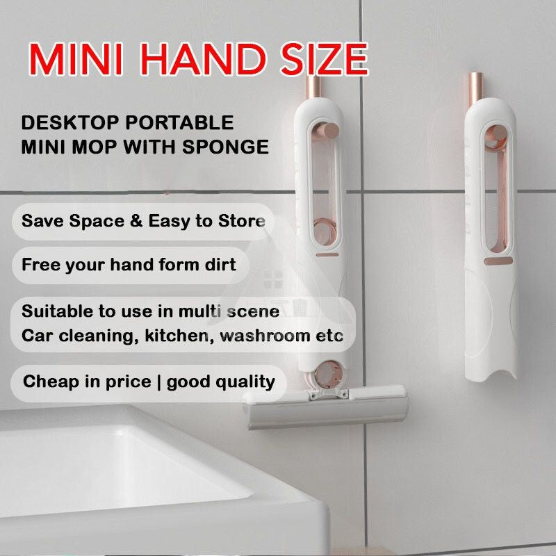 【𝗔𝗦𝗛】Hand-Free Mini Squeeze Mop🔥❗️ Home Kitchen Car Cleaning Mop Desk Cleaner Glass Sponge Cleaning Household 迷你拖把
