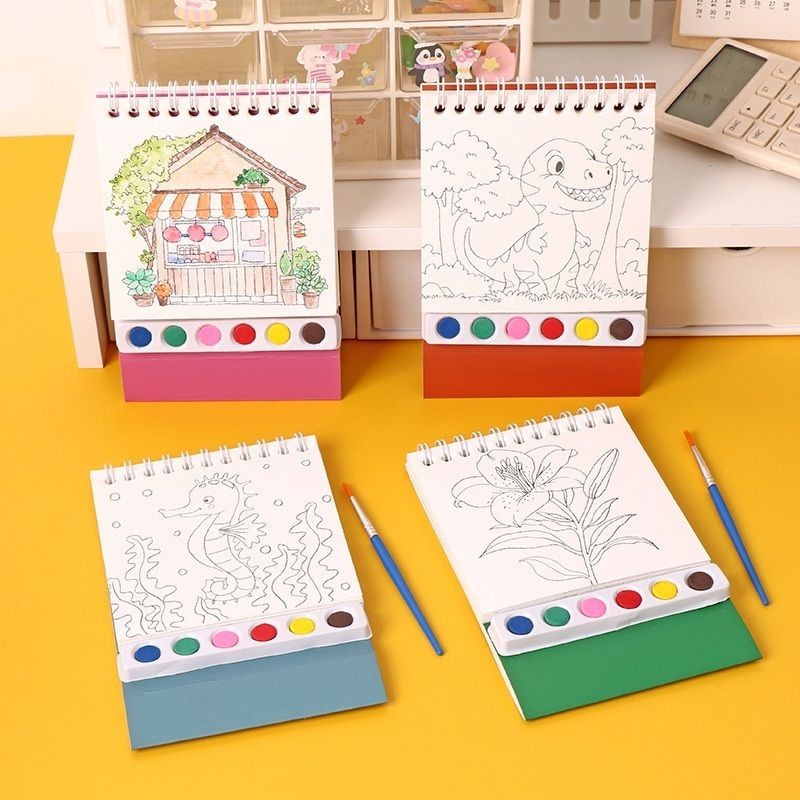 【𝗔𝗦𝗛】Creative Watercolor DIY Painting Book Portable水粉画自带颜料涂色绘本