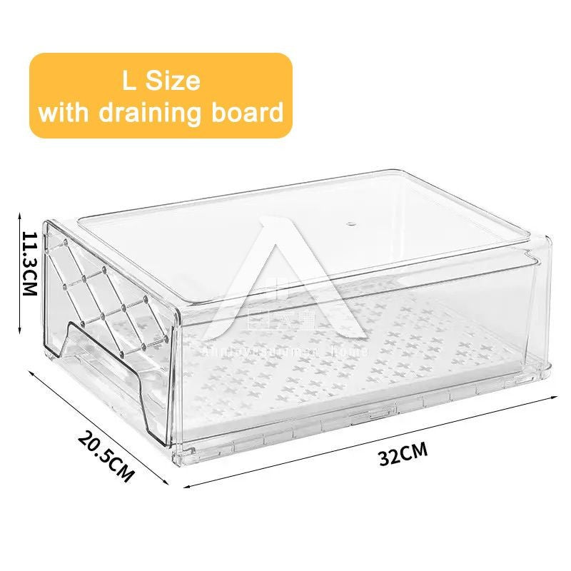 【𝗔𝗦𝗛】Premium🔥Hard Drawer Stackable Kitchen Storage Cabinet, Refrigerator,Freezer Food Storage Box with Handles, Food