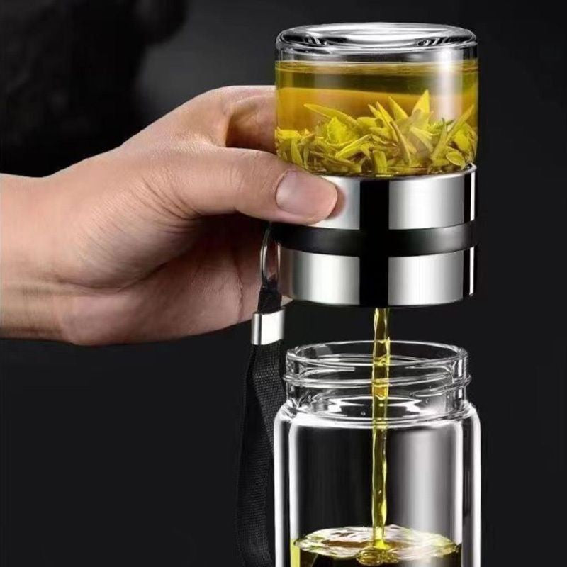 【𝗔𝗦𝗛】[Twin Pack] Tempered Glass Water Bottle Tea Filter Heat Resistant Tumbler Separation Infuser 茶水分离杯