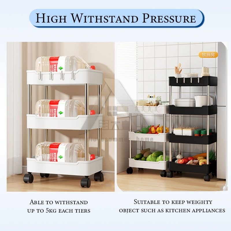 【𝗔𝗦𝗛】Hard PP Plastic 3/4 Tier Multifunction Storage Trolley