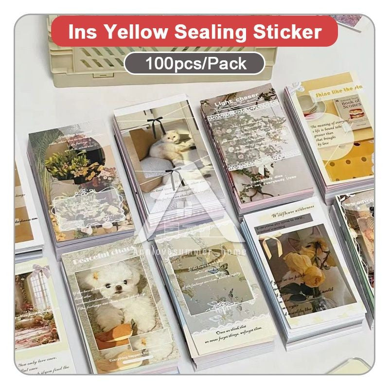 【𝗔𝗦𝗛】100pcs/pack Ins Yellow Sealing Sticker Notebook Sticker Ins风封口贴