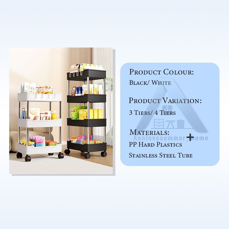 【𝗔𝗦𝗛】Hard PP Plastic 3/4 Tier Multifunction Storage Trolley