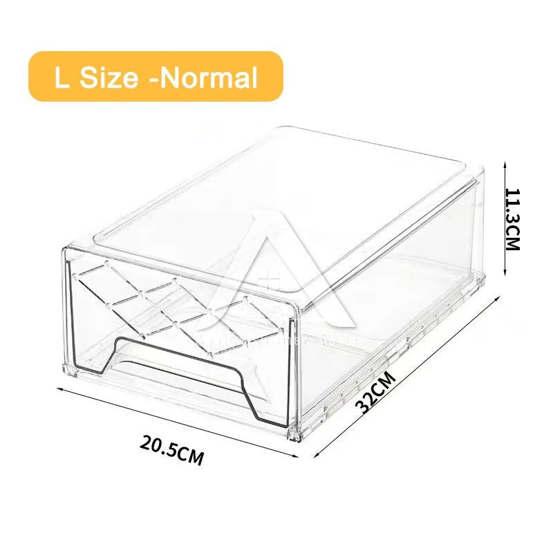 【𝗔𝗦𝗛】Premium🔥Hard Drawer Stackable Kitchen Storage Cabinet, Refrigerator,Freezer Food Storage Box with Handles, Food