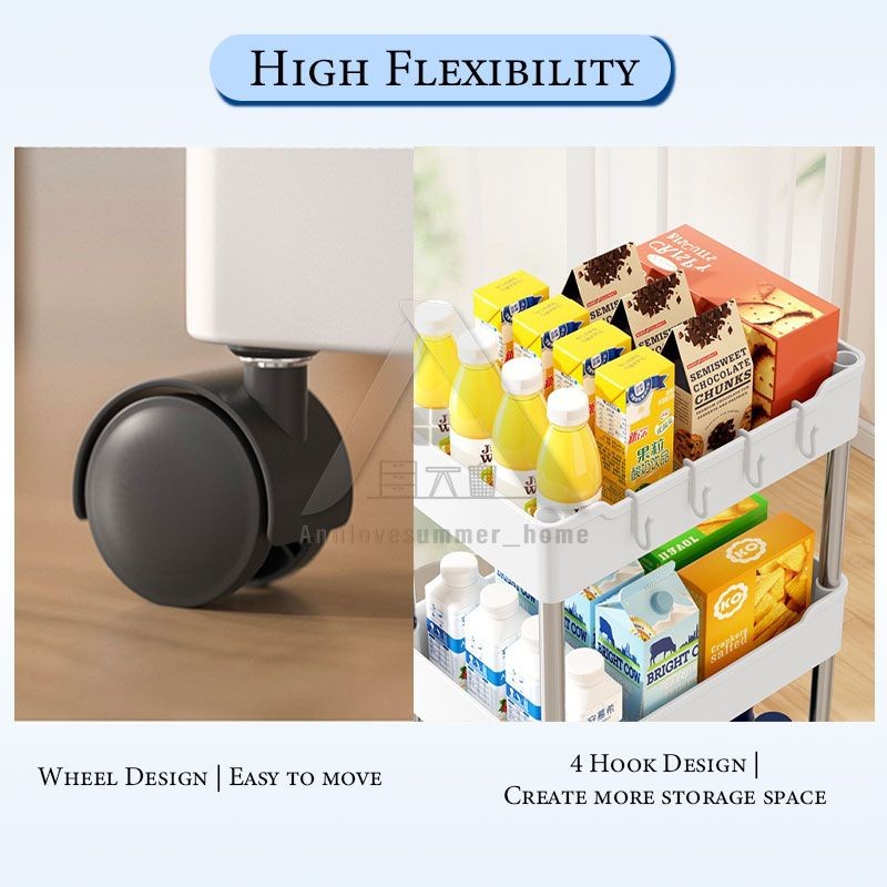 【𝗔𝗦𝗛】Hard PP Plastic 3/4 Tier Multifunction Storage Trolley