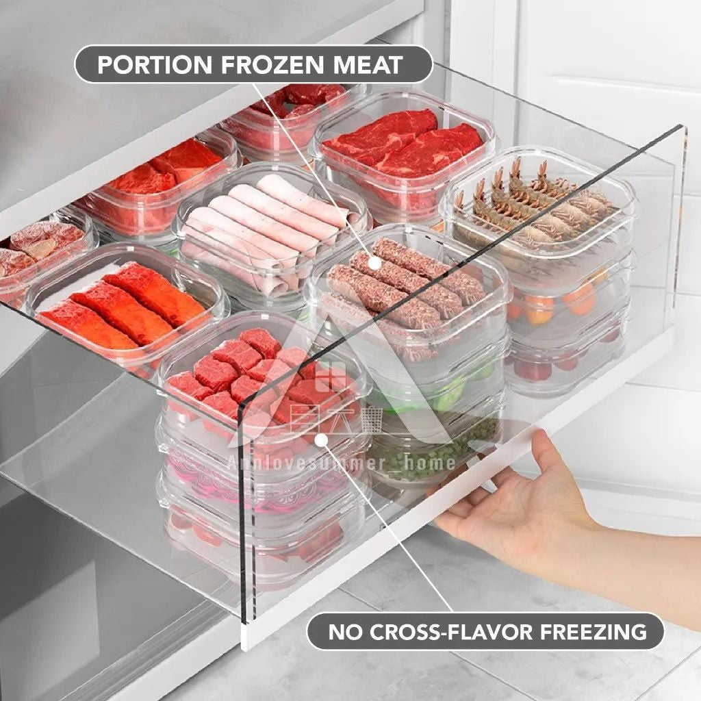【𝗔𝗦𝗛】350ml Mini freezer Meat/Fruits Compartment Box Reusable Frozen Storage Organizer Food-Grade Kitchen Food Divide冰箱冻盒
