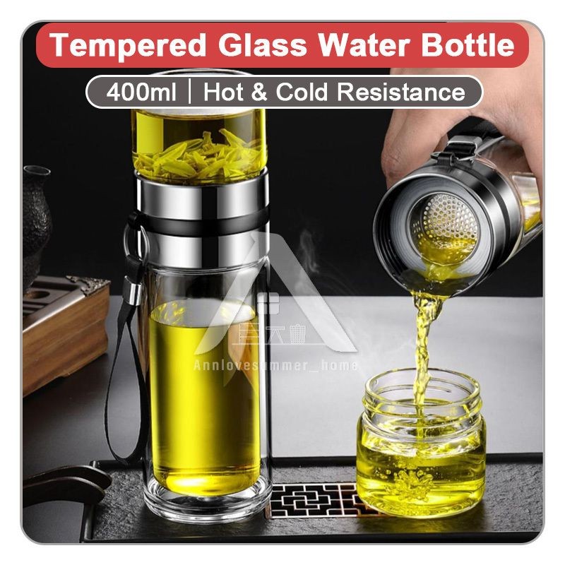 【𝗔𝗦𝗛】[Twin Pack] Tempered Glass Water Bottle Tea Filter Heat Resistant Tumbler Separation Infuser 茶水分离杯