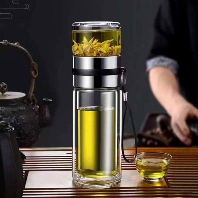 【𝗔𝗦𝗛】[Twin Pack] Tempered Glass Water Bottle Tea Filter Heat Resistant Tumbler Separation Infuser 茶水分离杯
