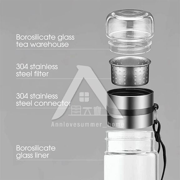 【𝗔𝗦𝗛】[Twin Pack] Tempered Glass Water Bottle Tea Filter Heat Resistant Tumbler Separation Infuser 茶水分离杯