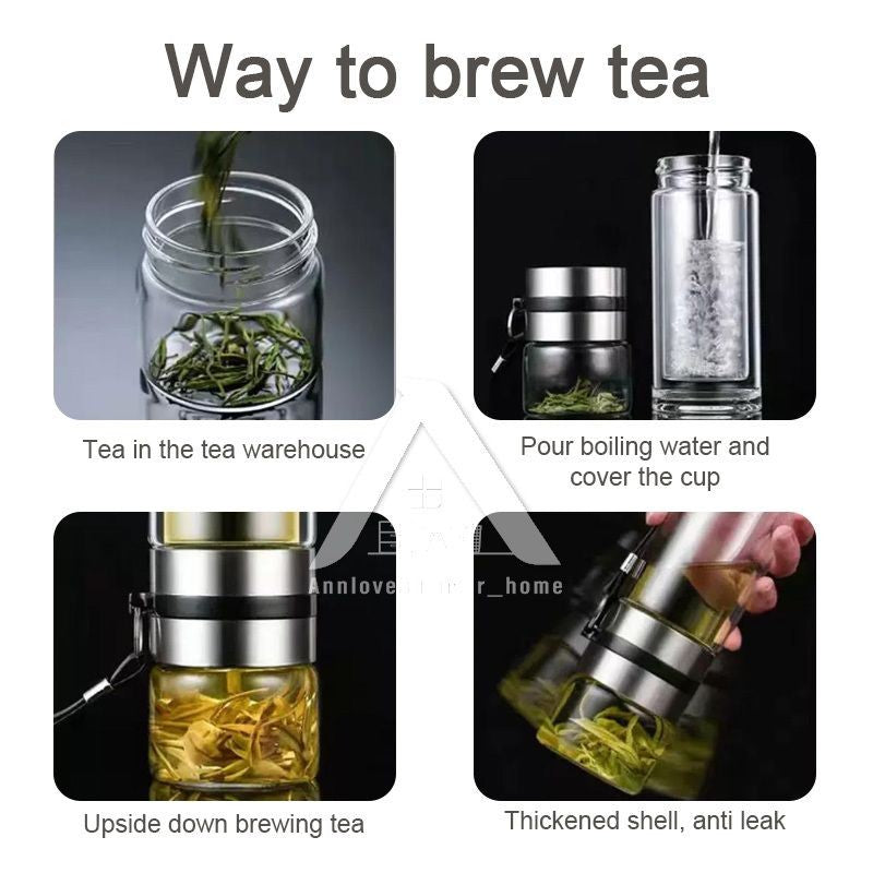 【𝗔𝗦𝗛】[Twin Pack] Tempered Glass Water Bottle Tea Filter Heat Resistant Tumbler Separation Infuser 茶水分离杯