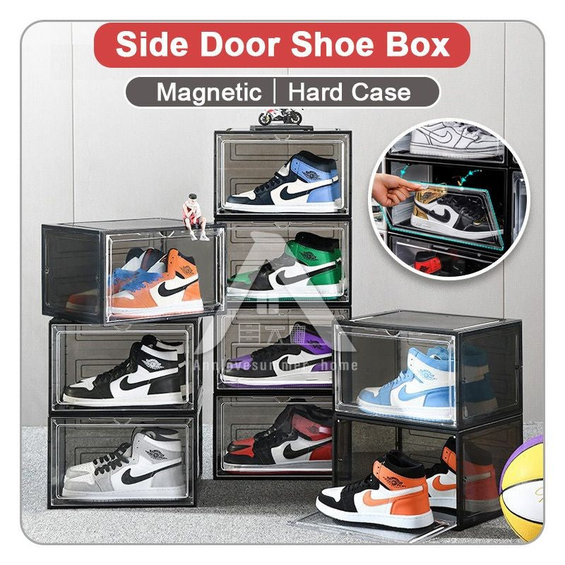 【𝗔𝗦𝗛】【Full Hard Cover】SIDE/FRONT DOOR STACKABLE HARD CASE AJ SHOE MAGNET MAGNETIC OPENER SPORT SHOES BOX SPORT SHOES
