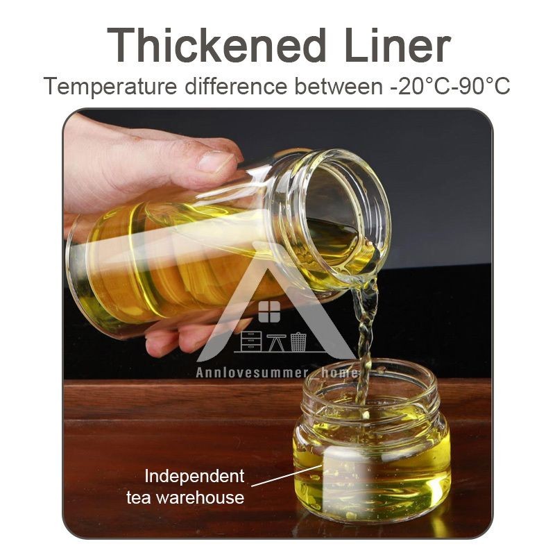 【𝗔𝗦𝗛】[Twin Pack] Tempered Glass Water Bottle Tea Filter Heat Resistant Tumbler Separation Infuser 茶水分离杯