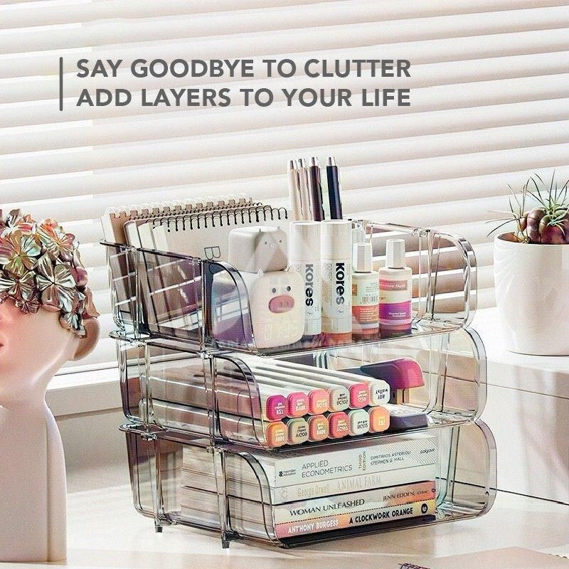 【𝗔𝗦𝗛】Transparent Stackable Multi-Layer Desktop Storage Rack Office Home Stationery & Cosmetics Organizer 透明堆叠多层桌面收纳架