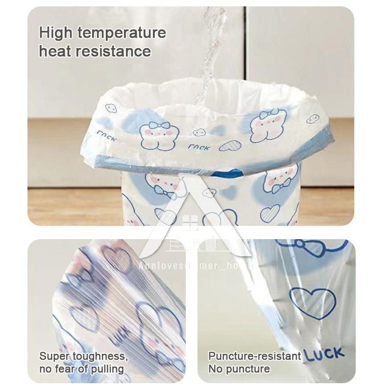 【𝗔𝗦𝗛】25/50pcs Super value🔥 Garbage bags with Rope Easy Pull Drawstring Lasting Cleaning Household Trash Bags Dustbin