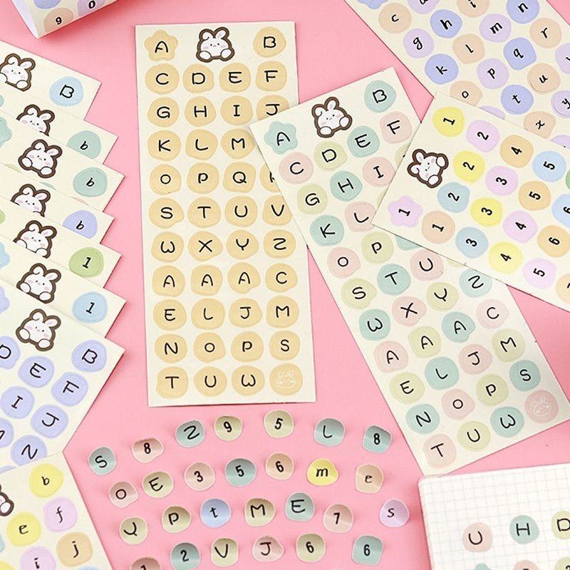 【𝗔𝗦𝗛】【1 Set 12pcs】Numbering Sticker Round Shape Cute Alphabet label DIY Scrapbook Planner Kids Books 字母数字标签贴纸