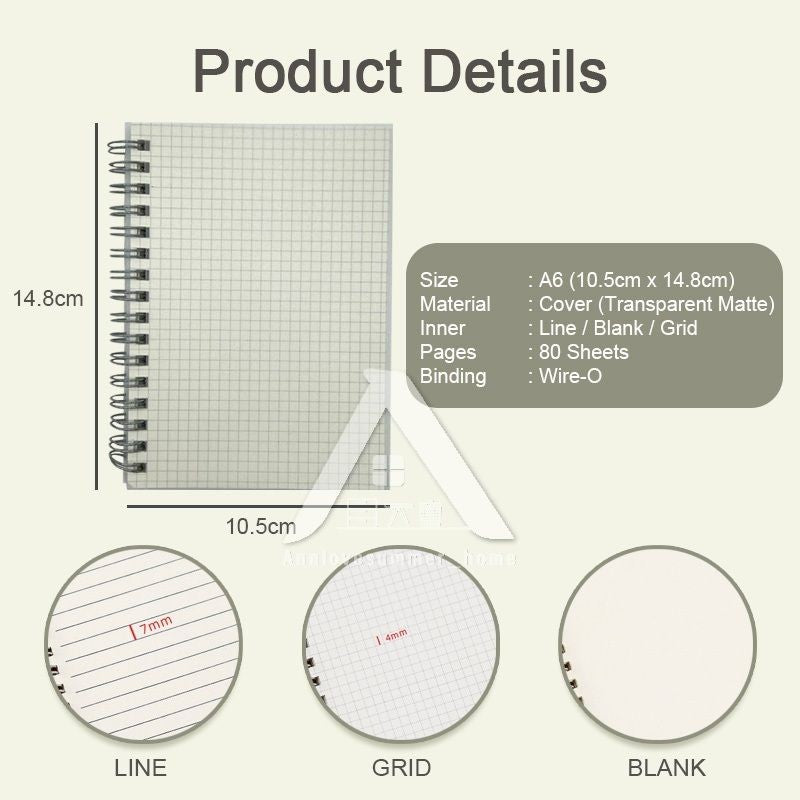 【𝗔𝗦𝗛】160pages Matt Cover Notebook A6 Spiral Wire O Planner Journal Notebook sketch book - Line-Blank-Grid A6简约线圈记事本