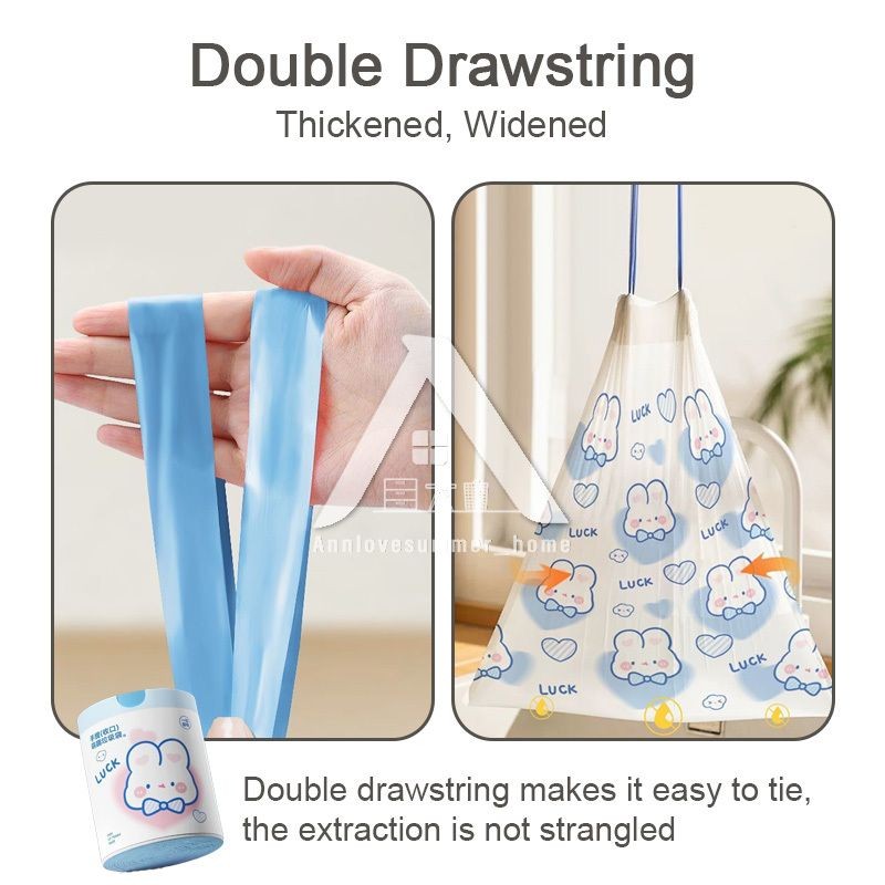 【𝗔𝗦𝗛】25/50pcs Super value🔥 Garbage bags with Rope Easy Pull Drawstring Lasting Cleaning Household Trash Bags Dustbin