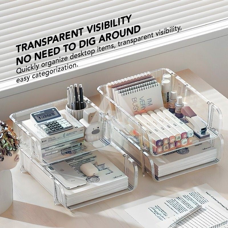 【𝗔𝗦𝗛】Transparent Stackable Multi-Layer Desktop Storage Rack Office Home Stationery & Cosmetics Organizer 透明堆叠多层桌面收纳架