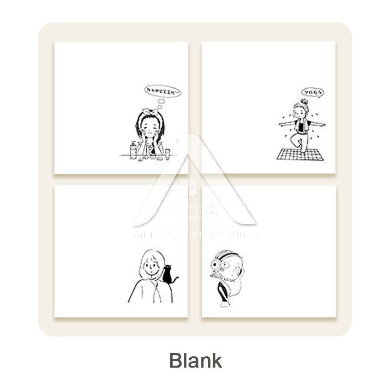 【𝗔𝗦𝗛】Sticky Note 80 Sheets/set Korean Girl B&W Horizon Line/Grid/Blank (1 Pack 4 Design)韩国女孩黑白便利贴