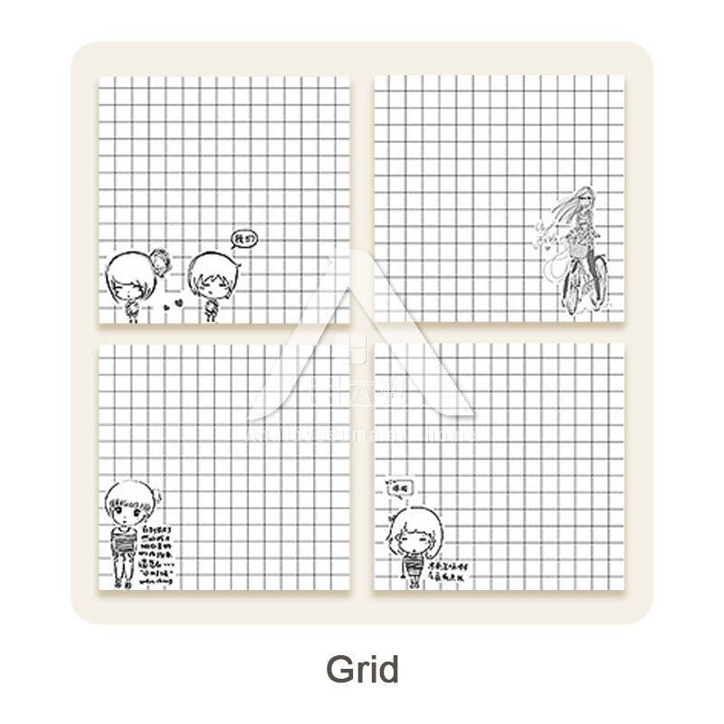【𝗔𝗦𝗛】Sticky Note 80 Sheets/set Korean Girl B&W Horizon Line/Grid/Blank (1 Pack 4 Design)韩国女孩黑白便利贴