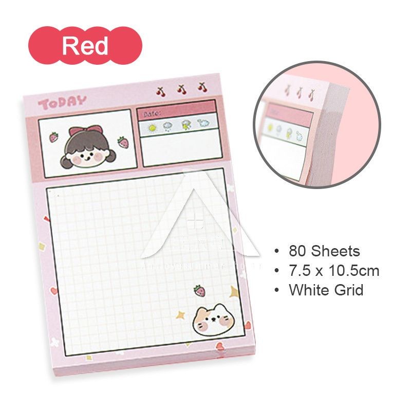 【𝗔𝗦𝗛】80 Sheets Cute Girl 👧🏻 Cheap Sticky Memo Pad Colourful Student Pen Stationery Portable Journal Diary 可爱女孩迷你便利贴