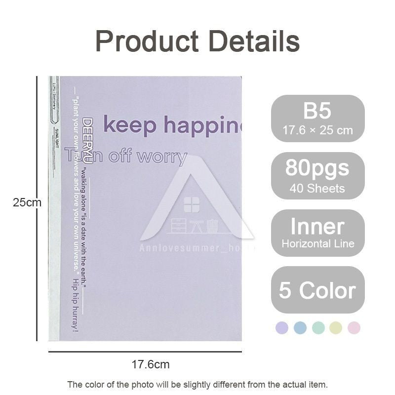 【𝗔𝗦𝗛】B5 80 Pages Notepad Glue-bound Horizontal Line Pastel Color Student Planner Exercise Notebook 奶盐简约笔记本B5