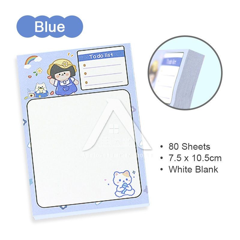 【𝗔𝗦𝗛】80 Sheets Cute Girl 👧🏻 Cheap Sticky Memo Pad Colourful Student Pen Stationery Portable Journal Diary 可爱女孩迷你便利贴