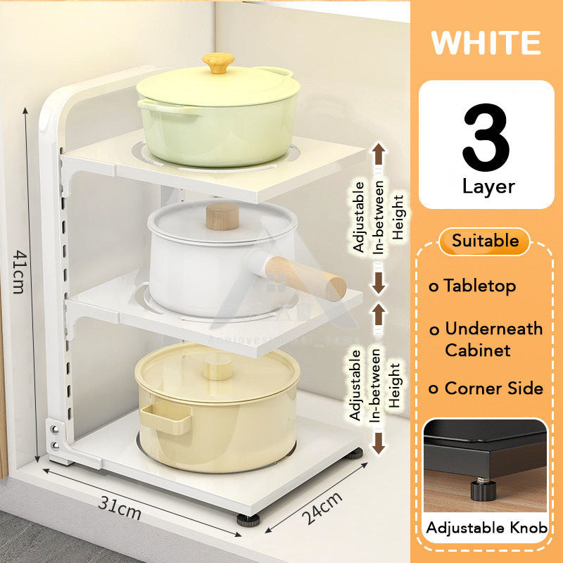 【𝗔𝗦𝗛】2-4 Tiers Adjustable Pot and Pan Rack Organizer Rak Bawah Sinki Kitchen Pot Storage 厨房收纳