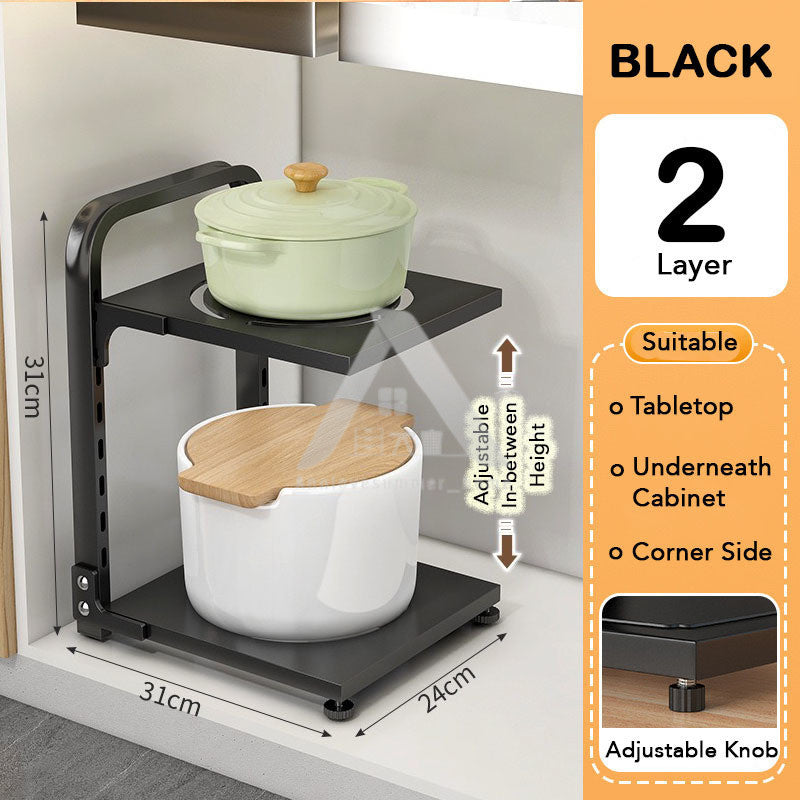 【𝗔𝗦𝗛】2-4 Tiers Adjustable Pot and Pan Rack Organizer Rak Bawah Sinki Kitchen Pot Storage 厨房收纳