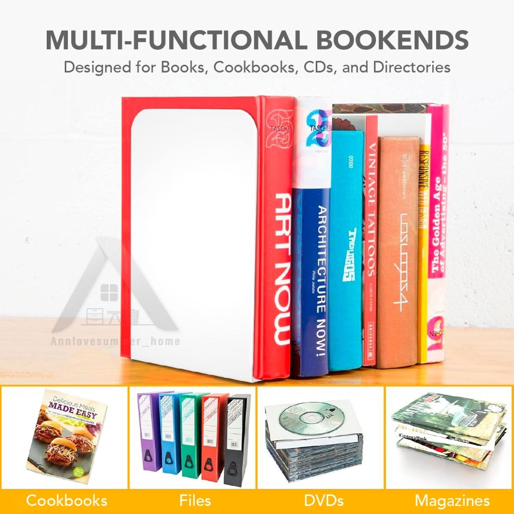 【𝗔𝗦𝗛】【2 pcs 1 set】Muji Metal Bookends Heavy-Duty Shelves Home Office Book Shelf Organization Penjaga Buku Logam简约金属书挡板