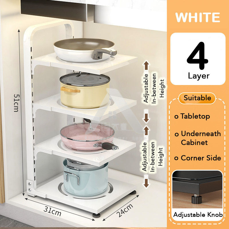 【𝗔𝗦𝗛】2-4 Tiers Adjustable Pot and Pan Rack Organizer Rak Bawah Sinki Kitchen Pot Storage 厨房收纳