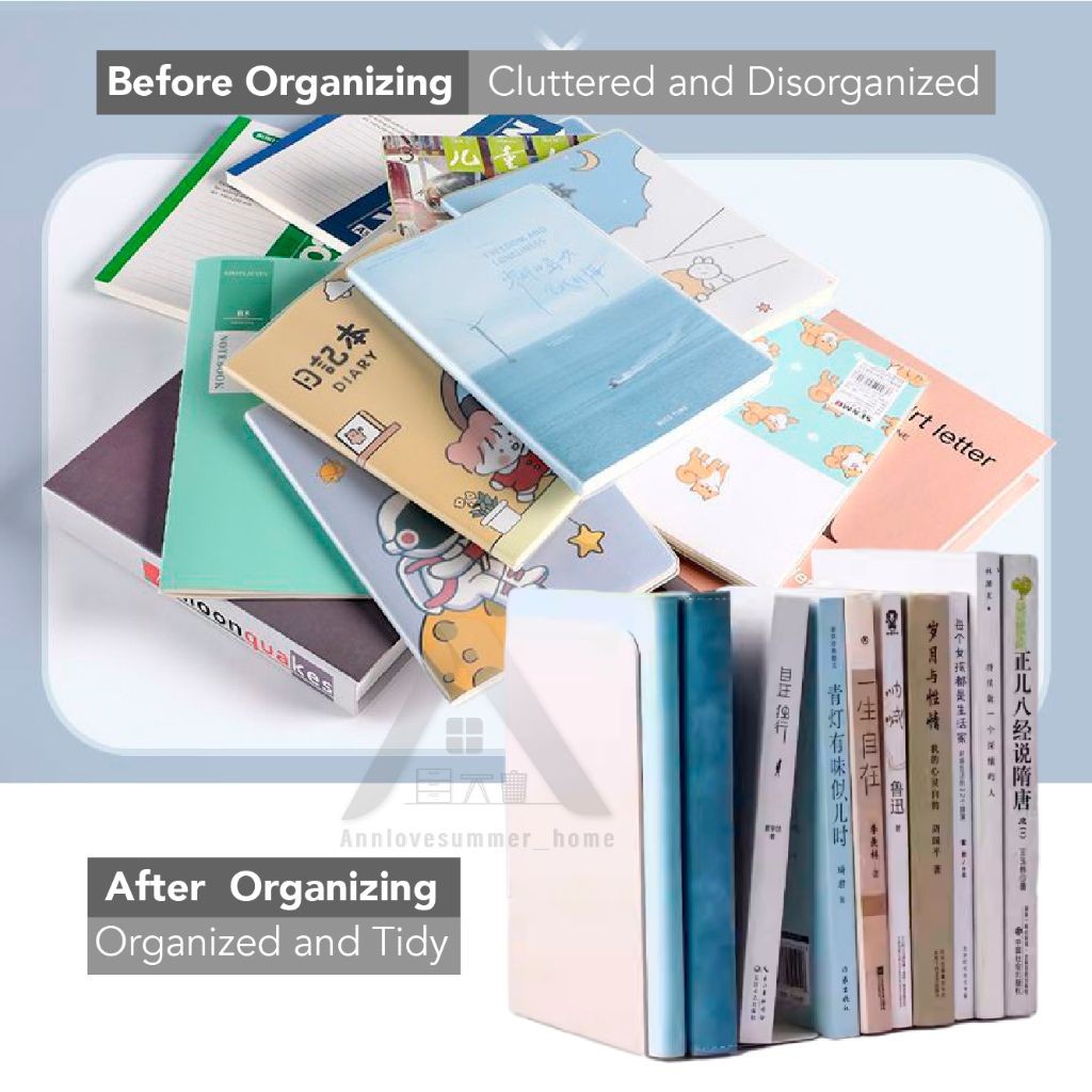 【𝗔𝗦𝗛】【2 pcs 1 set】Muji Metal Bookends Heavy-Duty Shelves Home Office Book Shelf Organization Penjaga Buku Logam简约金属书挡板