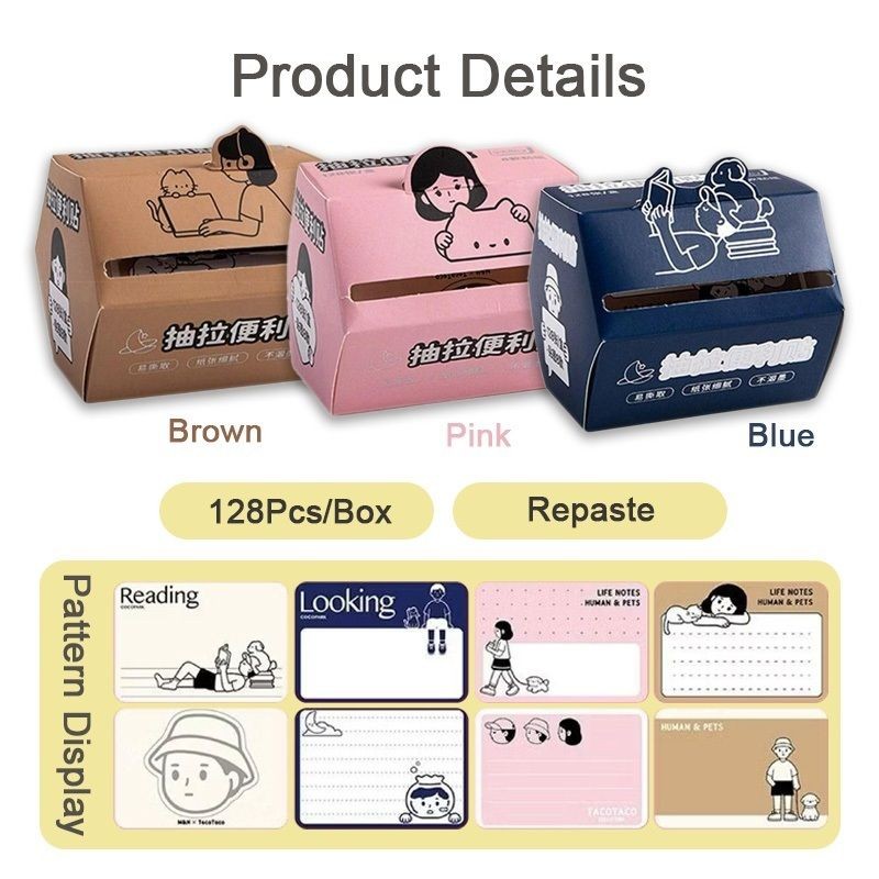 【𝗔𝗦𝗛】Pull-out Sticky Note 128Pcs/Box Student Stationery Cartoon Message Note Memo Word Notes Bookmark 抽拉式便利贴